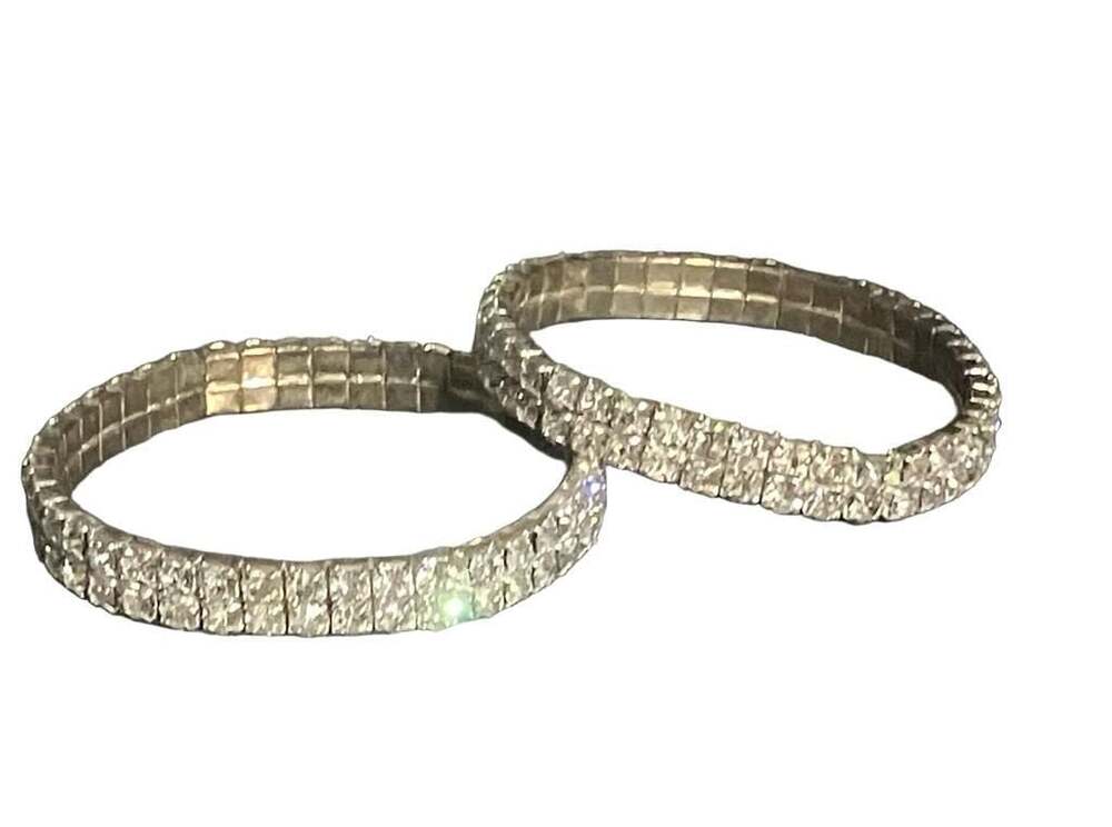 Vieste Simulated Crystal Two-Row Stretch Bracelet Silver Tone